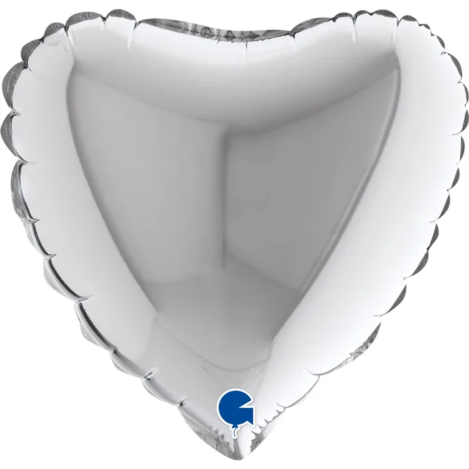 PALLONE CUORE MYLAR 9" ARGENTO SILVER 23CM 1PZ