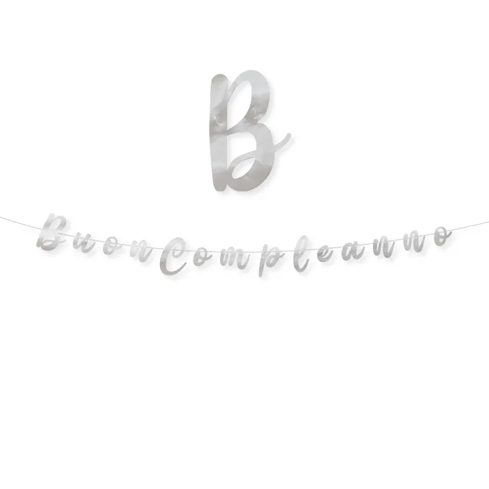 FESTONE SCRITTA BUON COMPLEANNO ARGENTO METAL 300X15CM