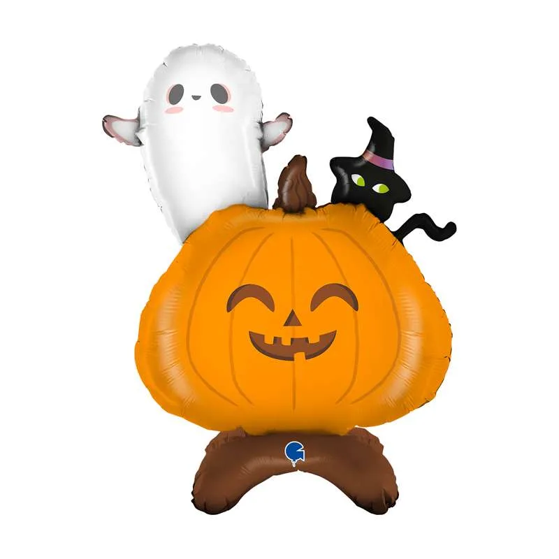 PALLONE MYLAR FANTASMA CON ZUCCA E GATTO NERO 76CM