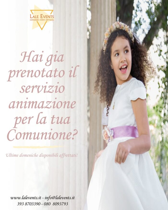🎉✨ **Un Giorno Magico per la Tua Prima Comunione!** ✨🎉La tua Prima Comunione è un momento speciale da vivere con gioia e serenità, e noi siamo qui per rendere questo giorno ancora più indimenticabile! 🎈💖Con la nostra **animazione personalizzata**, trasformiamo il tuo evento in una festa unica! Giochi, balli, attività divertenti e tanto divertimento per tutti i bambini. 🎉👧👦Che tu voglia unanimazione tranquilla o super dinamica, ci adattiamo a ogni tua esigenza per rendere la giornata davvero speciale!🔹 **Cosa offriamo?**
- Giochi tematici e attività creative 🎨
- Balli e coreografie divertenti 💃🕺
- Truccabimbi e sculture di palloncini 🎈
- Intrattenimento per tutti, grandi e piccini! 👏
...E molto altro ancora!✨ Contattaci per maggiori info e per creare insieme lanimazione perfetta per il tuo evento! ✨#PrimaComunione #AnimazioneComunione #FestaSpeciale #GioiaEFelicità #MomentiIndimenticabili